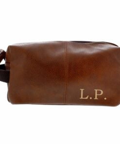 Personalised Luxury Initials Brown Leatherette Wash Bag