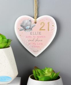 Personalised Me To You Sparkle & Shine Birthday Wooden Heart Decoration