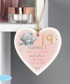 Personalised Me To You Sparkle & Shine Birthday Wooden Heart Decoration