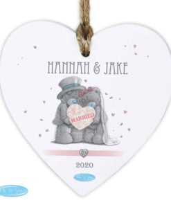 Personalised Me To You Wedding Couple Wooden Heart Decoration