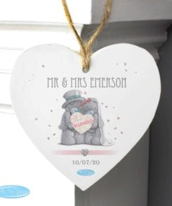 Personalised Me To You Wedding Couple Wooden Heart Decoration