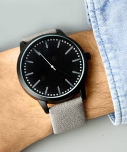 Mens Matte Black Watch with Grey Strap and Presentation Box