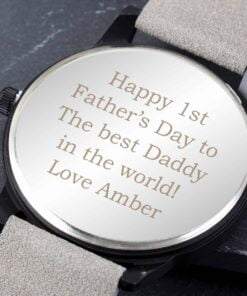 Mens Matte Black Watch with Grey Strap and Presentation Box