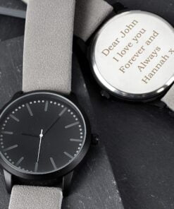 Mens Matte Black Watch with Grey Strap and Presentation Box