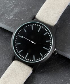 Mens Matte Black Watch with Grey Strap and Presentation Box