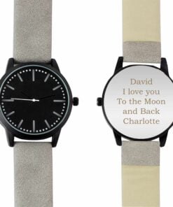 Mens Matte Black Watch with Grey Strap and Presentation Box