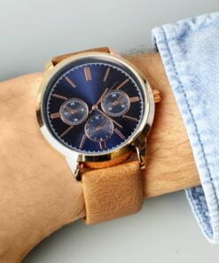 Personalised Mens Rose Gold Tone Watch with Brown Strap and Presentation Box