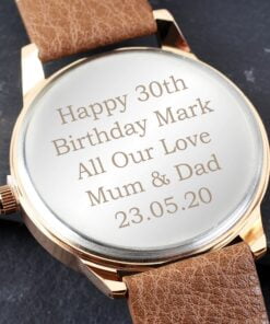 Personalised Mens Rose Gold Tone Watch with Brown Strap and Presentation Box