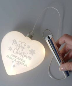 Personalised Merry Christmas LED Hanging Glass Heart
