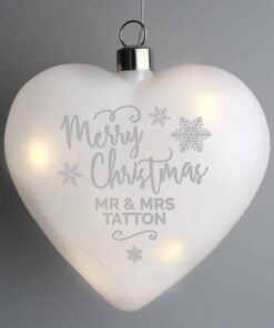 Personalised Merry Christmas LED Hanging Glass Heart