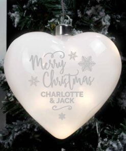 Personalised Merry Christmas LED Hanging Glass Heart