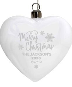 Personalised Merry Christmas LED Hanging Glass Heart