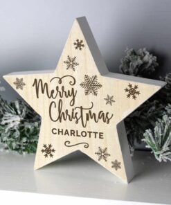 Personalised Merry Christmas Rustic Wooden Star Decoration
