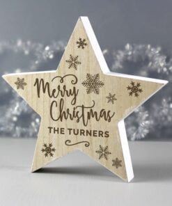 Personalised Merry Christmas Rustic Wooden Star Decoration