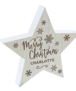 Personalised Merry Christmas Rustic Wooden Star Decoration