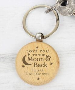 Personalised Moon & Back Wooden Keyring
