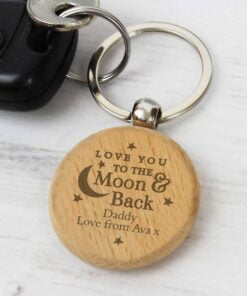Personalised Moon & Back Wooden Keyring