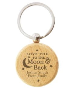 Personalised Moon & Back Wooden Keyring