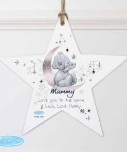 Personalised Moon & Stars Me To You Wooden Star Decoration