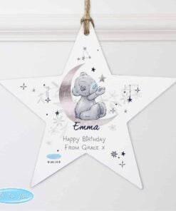 Personalised Moon & Stars Me To You Wooden Star Decoration