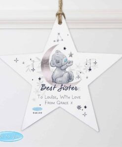 Personalised Moon & Stars Me To You Wooden Star Decoration