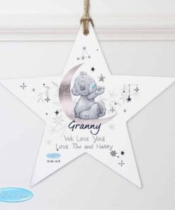 Personalised Moon & Stars Me To You Wooden Star Decoration
