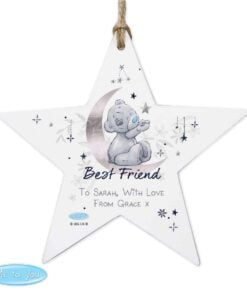 Personalised Moon & Stars Me To You Wooden Star Decoration