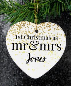 Personalised Mr and Mrs 1st Christmas Ceramic Heart Decoration