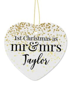 Personalised Mr and Mrs 1st Christmas Ceramic Heart Decoration