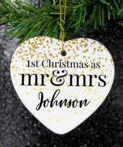 Personalised Mr and Mrs 1st Christmas Ceramic Heart Decoration