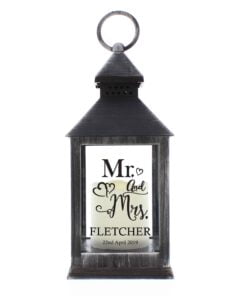 Personalised Mr and Mrs Rustic Black Lantern