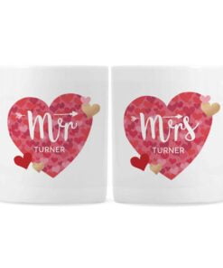 Personalised Mr and Mrs Valentine’s Day Confetti Hearts Mug Set