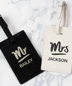 Personalised Mr & Mrs Black & Cream Luggage Tag Set