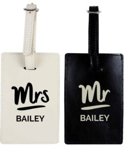 Personalised Mr & Mrs Black & Cream Luggage Tag Set