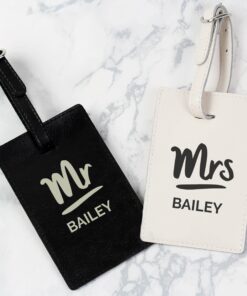 Personalised Mr & Mrs Black & Cream Luggage Tag Set