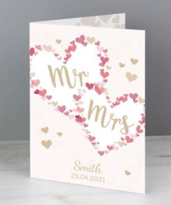 Personalised Mr & Mrs Confetti Hearts Wedding Card