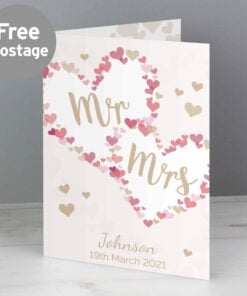 Personalised Mr & Mrs Confetti Hearts Wedding Card