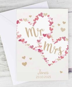 Personalised Mr & Mrs Confetti Hearts Wedding Card