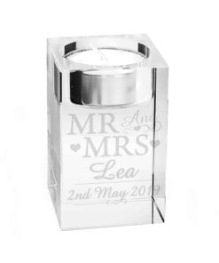 Personalised Mr & Mrs Glass Tea Light Candle Holder