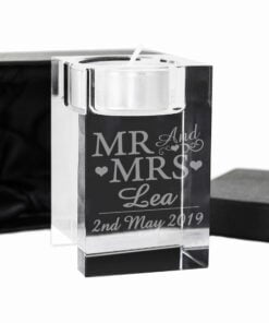 Personalised Mr & Mrs Glass Tea Light Candle Holder