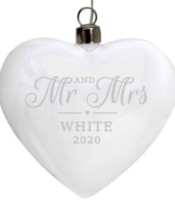 Personalised Mr & Mrs LED Hanging Glass Heart