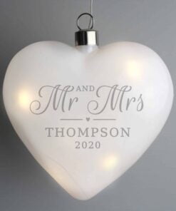 Personalised Mr & Mrs LED Hanging Glass Heart
