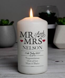 Personalised Mr & Mrs Pillar Candle