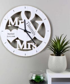 Personalised Mr & Mrs Shape Wooden Clock