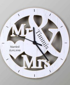 Personalised Mr & Mrs Shape Wooden Clock