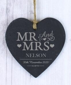 Personalised Mr & Mrs Slate Heart Decoration