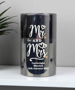 Personalised Mr & Mrs Smoked Glass LED Candle