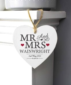 Personalised Mr & Mrs Wooden Heart Decoration