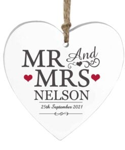 Personalised Mr & Mrs Wooden Heart Decoration