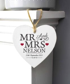 Personalised Mr & Mrs Wooden Heart Decoration